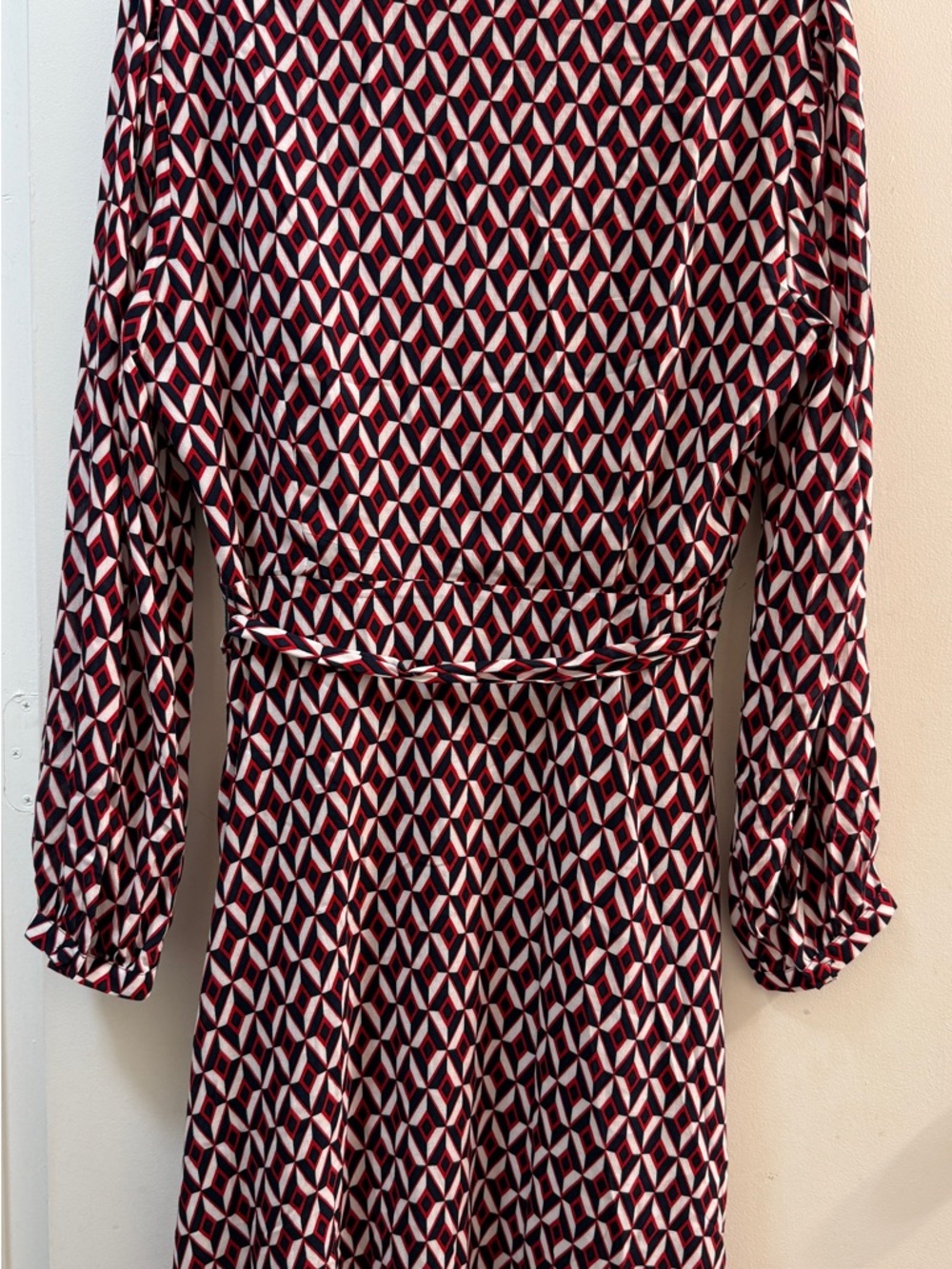 Banana Republic NWT Faux Wrap Midi Dress Size 12 Geometric Red Navy White Lined - Picture 10 of 14